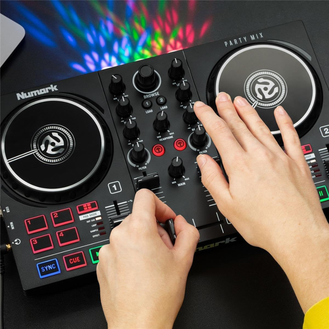 Sistema DJ Completo USB – 2 Piatti, Spettacolo di Luci LED e Serato DJ Lite