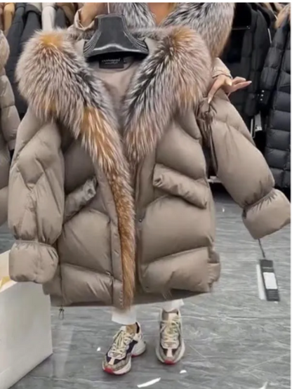 Manteau d’Hiver à Capuche avec Col en Fausse Fourrure