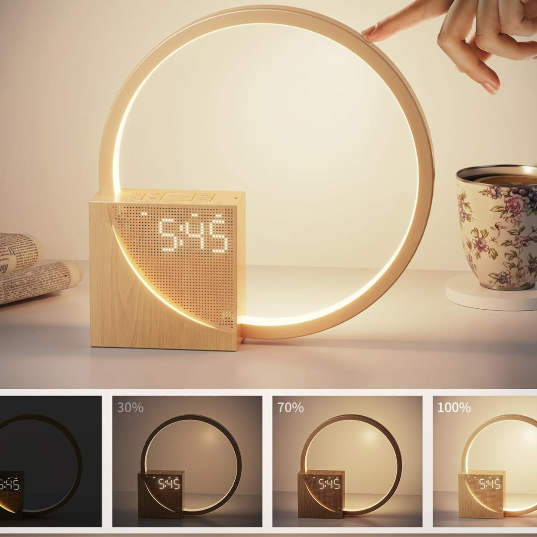 Lampada da Comodino LED con Sveglia e Porte di Ricarica USB