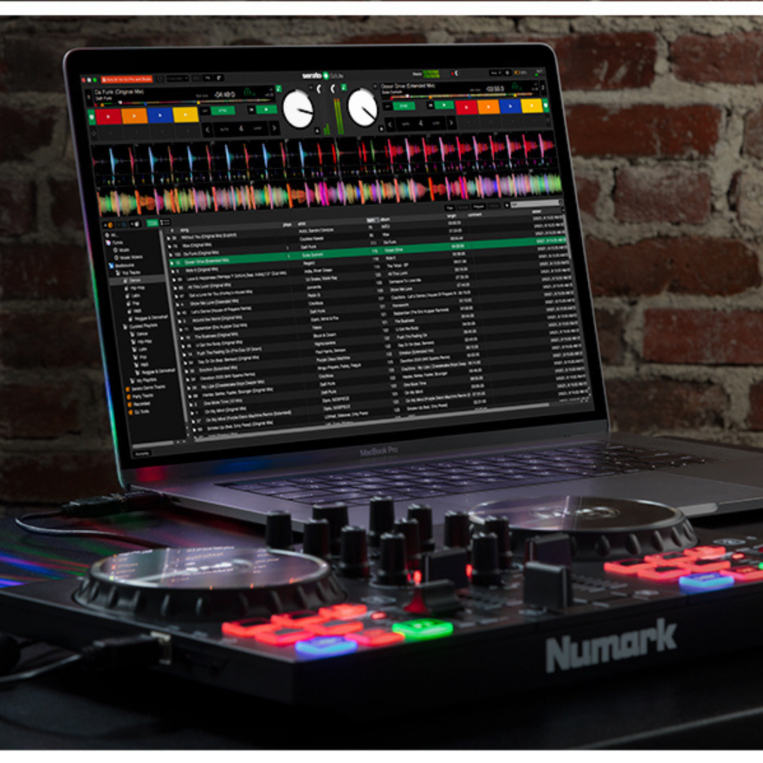 Sistema DJ Completo USB – 2 Piatti, Spettacolo di Luci LED e Serato DJ Lite