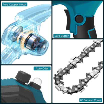 Mini Motosega Elettrica da 6 Pollici con 2 Batterie