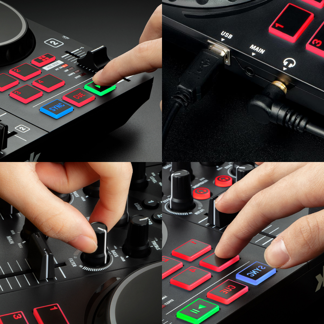 Sistema DJ Completo USB – 2 Piatti, Spettacolo di Luci LED e Serato DJ Lite